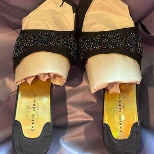 Chinese Laundry Fancy Slip-On Sandals Black Opal Beaded, size 8